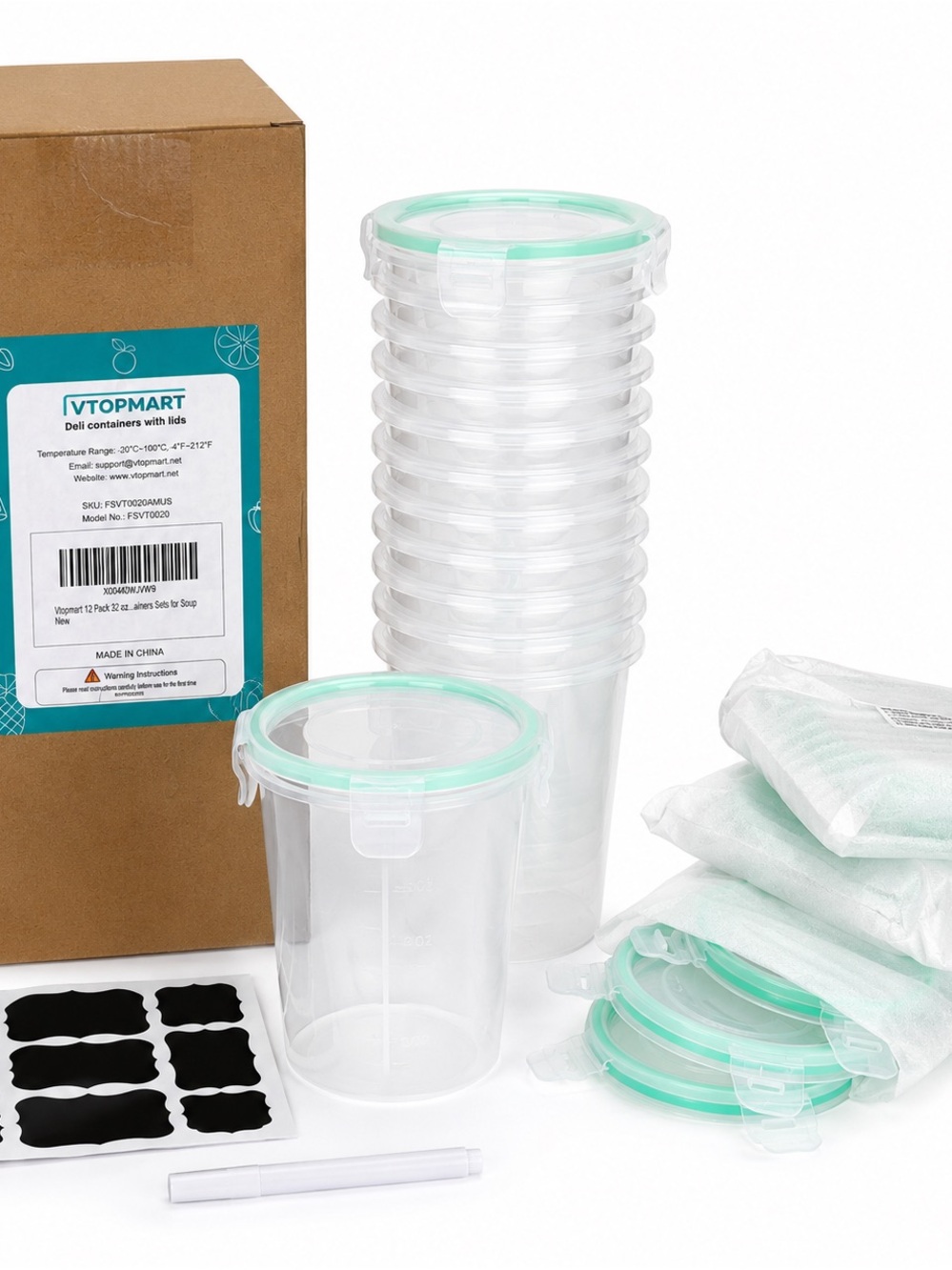 Clear Meal Prep Containers with Mint Green Lids - 12 Pack